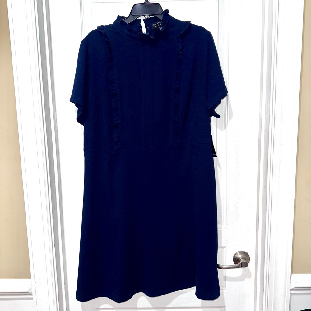NWT ELOQUII Ruffle Front Soft Shirt Dress 18 Navy Blue Feminine classic - Picture 2 of 13